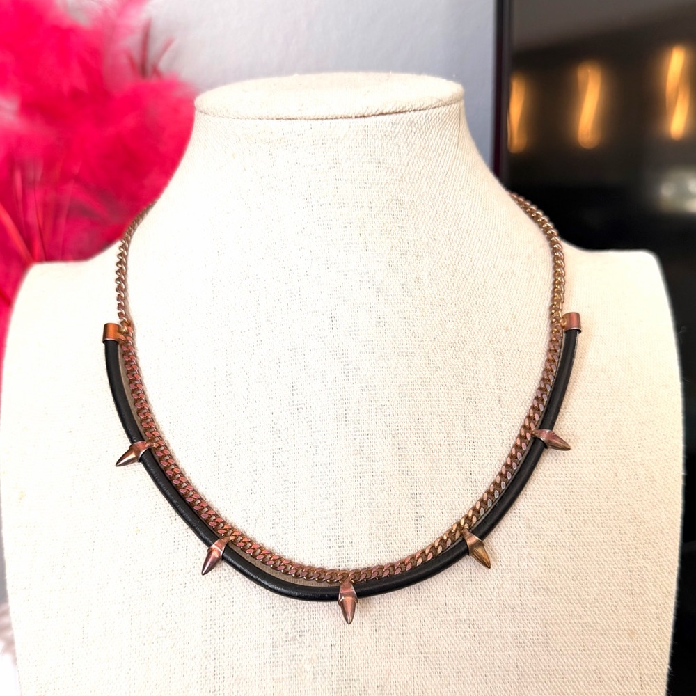 Vince Camuto Black and Rose Gold Spike Collar Necklace